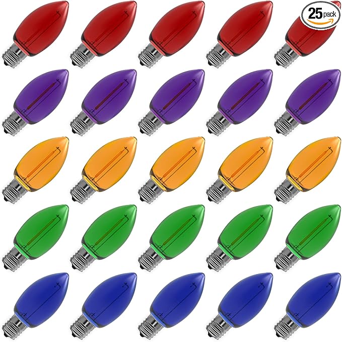 Meconard C9 Led Replacement Christmas Light Bulb, C9 Shatterproof Led Bulbs for Christmas Outdoor String Lights, E17 Intermediate Base, Commercial Grade Holiday Bulbs, Multi-Color, 25 Pack - Bloomnest