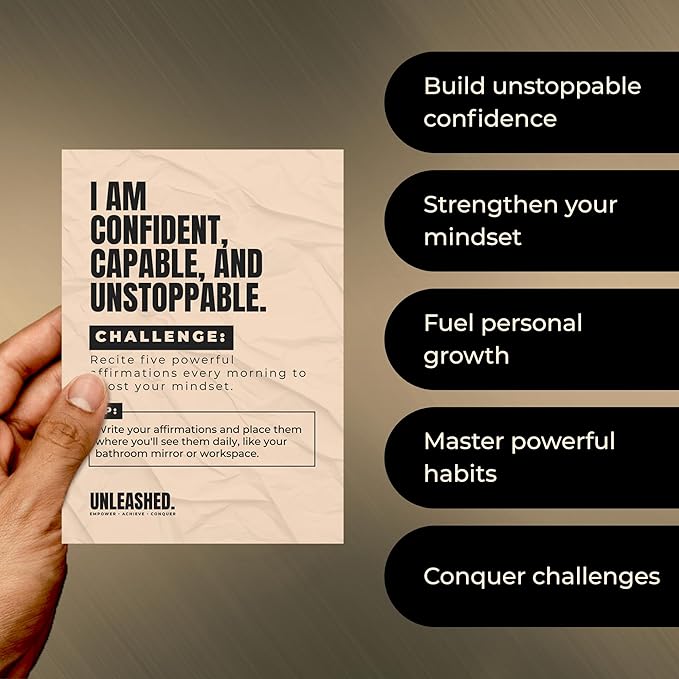 Daily Affirmation Cards to Unleash Your Best Self - 55 Cards with Empowering Quotes, Challenges & Practical Tips | Personal Growth Gift Idea for Driven Men & Women for Birthday, New Job, Christmas - Bloomnest