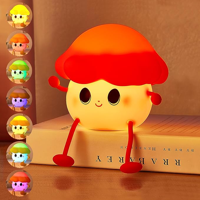 Mushroom Night Light for Kids, Cute Silicone Night Light, 7 Adjustable Color Breathing Mushroom Lamp, Rechargeable USB LED Touch Light for Children's Room Decor, Christmas Birthday Gift (Red) - Bloomnest