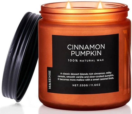M&SENSE Cinnamon Pumpkin Fall Scented Candles for Home, 11.6oz Soy Natural Candles 70 Hours Long Lasting Slow Burning Autumn Candle Gifts for Thanksgiving - Bloomnest