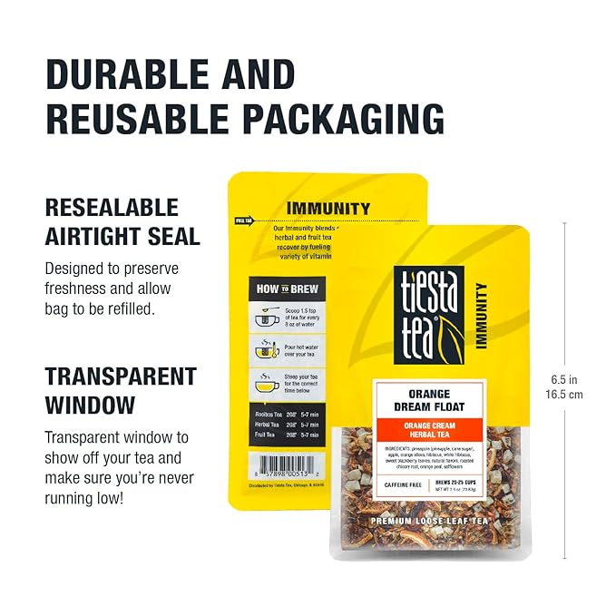 Tiesta Tea - Orange Dream Float Tea, Loose Leaf, Orange Cream Herbal Tea, Premium Caffeine-Free Tea Blend, Make Hot or Iced & Up to 25 Cups, 2.5 oz Resealable Pouch - Bloomnest