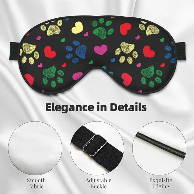 Sleep Eye Mask Colorful Hearts Animal Paw Sleep Mask for Women Men Comfortable Eye Mask with Adjustable Strap Soft Eye Cover Blindfold for Travel Yoga Nap Shift Work - Bloomnest