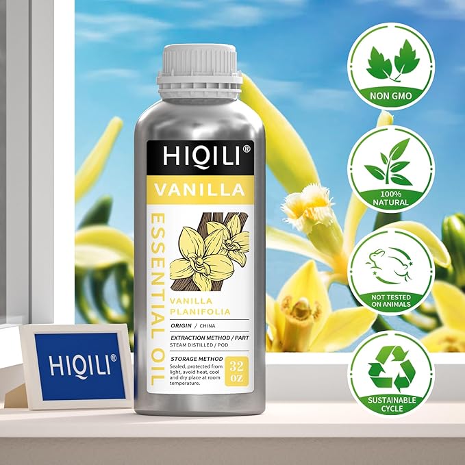 HIQILI 32 Ounces Vanilla Essential Oil, Strong Fragrance for Body Lotion, Candle Making, Soap, Aromatherapy-32 Fl Oz - Bloomnest