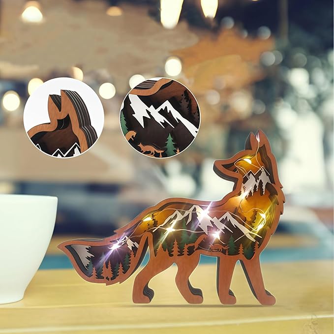 Drawelry 3D Wood Carving Animals Lamp Home Decorative, Cute Bear Family Elephant Presents Ideas Christmas Living Room Office Decor Warm LED Night Lights Gift for Friend Daughter Son Mom Dad (Fox) - Bloomnest