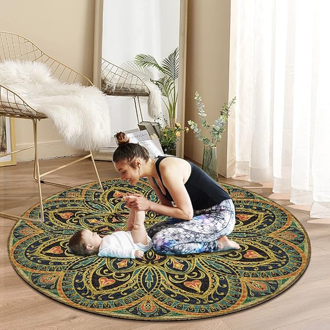 Knsbk Large Round Yoga Mat 4.6'X3.5mm for Exercise Premium Extra Thick, Ultra Comfortable, Non Slip, Meditation Mat - Bloomnest