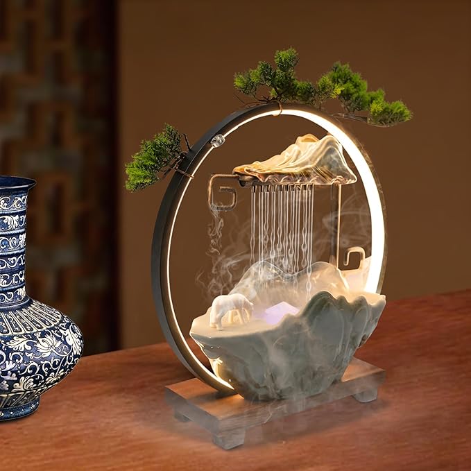 15In Fake Tree Bonsai Humidifier Water Fountain Waterfall Indoor Tabletop Decration with LED Light, Atomizer Circulating Water, Japanese Zen Decor Meditation Feng Shui Decor Festival Birthday surprise - Bloomnest