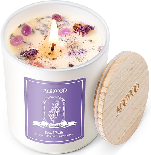 AOOVOO Lavender Scented Candles for Women - Aromatherapy Candle with Crystals Inside, 10oz Soy Candles for Home Scented, Birthday Gifts Christmas Candle for Women Mom - Bloomnest