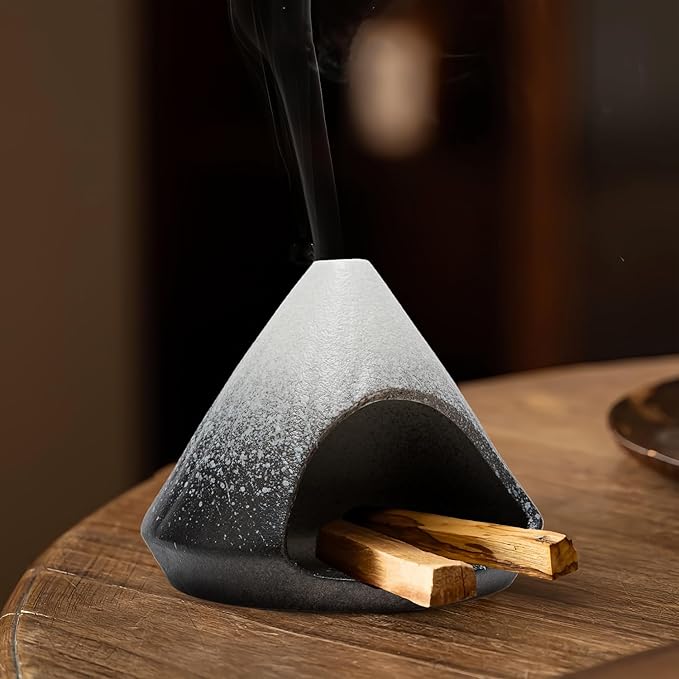 Palo Santo Holder, Mini Ceramic Zongzi Chimenea for Sage/Sticks/Cone, Modern Incense Burner for Yoga, Meditation, Energy Cleansing-Smudge Bowl with Ash Catcher, Anxiety Relief Gift for Women - Bloomnest