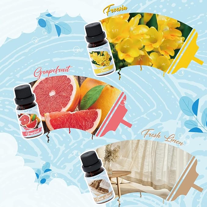 Housekeeping Fragrance Oils Set, Essential Oil Gift Set for Diffuser, Clean Scent Diffuser Oil, Use with Wool Dryer Balls - Lemon, Sweet Orange, White Tea, Fresh Linen, Freesia, Grapefruit - Bloomnest