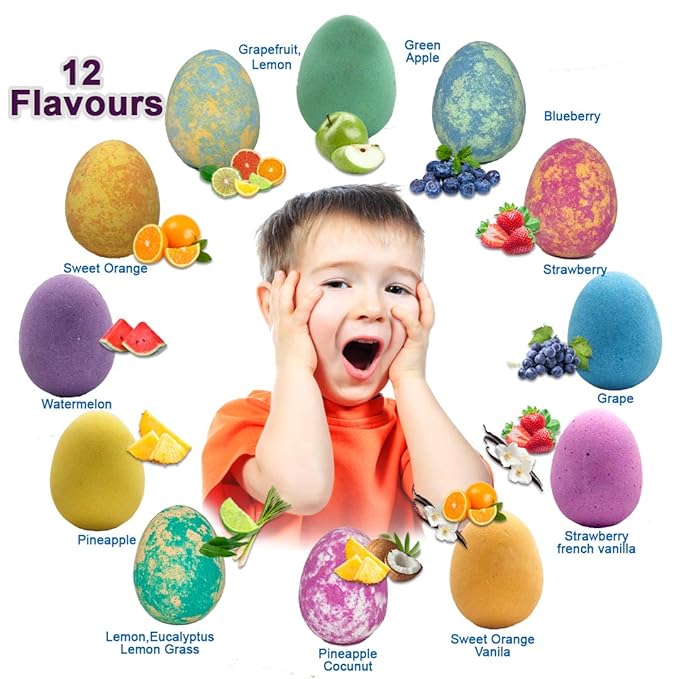 Bath Bombs for Kids with Surprise Inside - 12 Dinosaur Bath Bombs with Toys, Organic Colorful Bubble Bath Fizzies, Dino Egg Bath Bomb w/Rich Bubbles, Stocking Stuffers Christmas Gifts for Kids, Boys - Bloomnest