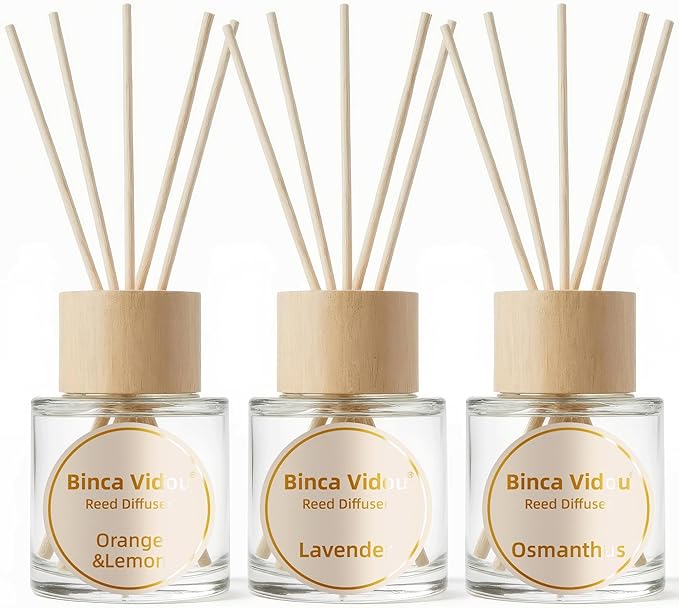 Binca Vidou Reed Diffuser Set, Lavender Osmanthus Orange&Lemon Scent Oil Diffusers with Sticks for Home Office Bathroom Aromatherapy Decor 1.69oz X 3 - Bloomnest