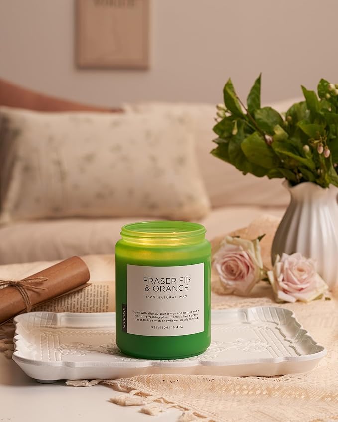 M&SENSE Fir & Orange Large Candle for Home Scented 19.4oz 110 Hour Clean Non Toxic Long Lasting Organic Natural Soy Wax Highly Scented Holiday Candle Gifts for Home Decor - Bloomnest