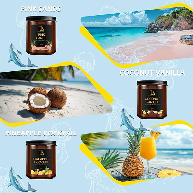 6 Pack Scented Candles Set, 42oz 300 Hour Long Lasting Candle, Soy Candles for Home Scented, Scents of Pink Sands/Coconut Vanilla/Bahama Breeze/Pineapple Cocktail/Sicilian Lemon/Vanilla Ice Cream - Bloomnest