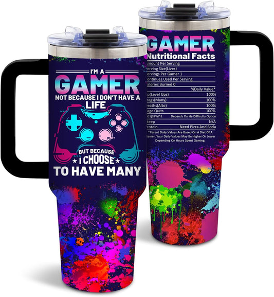 DUUV Gamer Gifts for Men, Video Game Tumbler 40 Oz, Cool Gaming Gifts for Men Teenage Boys Kids Teen Son Adults Dad Husband, Game Room Decor Gift Ideas, Gift for Christmas Thanksgiving, 1PCS