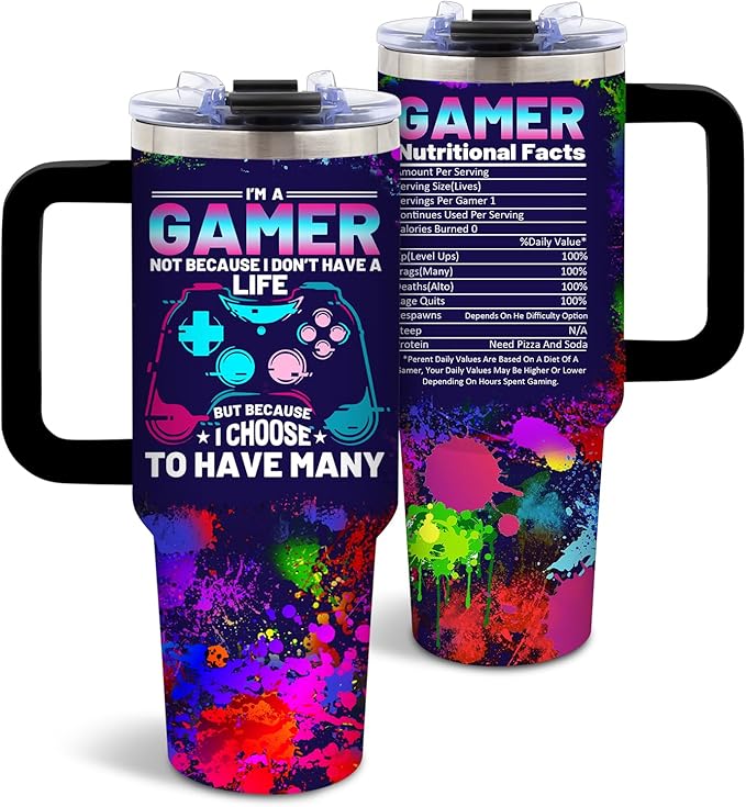 DUUV Gamer Gifts for Men, Video Game Tumbler 40 Oz, Cool Gaming Gifts for Men Teenage Boys Kids Teen Son Adults Dad Husband, Game Room Decor Gift Ideas, Gift for Christmas Thanksgiving, 1PCS - Bloomnest
