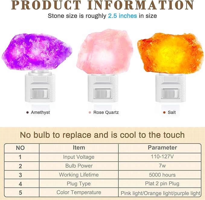 3 Pack Himalayan Salt Lamp Night Light Crystal Night Light Lamp Plug in Rotatable Wall Purifier Made of Natural Salt Stone Sea for Home - Bloomnest