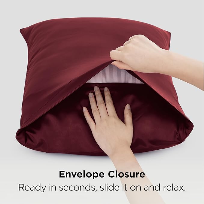 Bedsure King Size Satin Pillowcase Set of 2 - Valentine Pillow Cases for Hair and Skin with Envelope Closure, Similar to Silk Pillow Cases, Gifts for Women Men, Burgundy, 20x36 Inches, 2pcs - Bloomnest