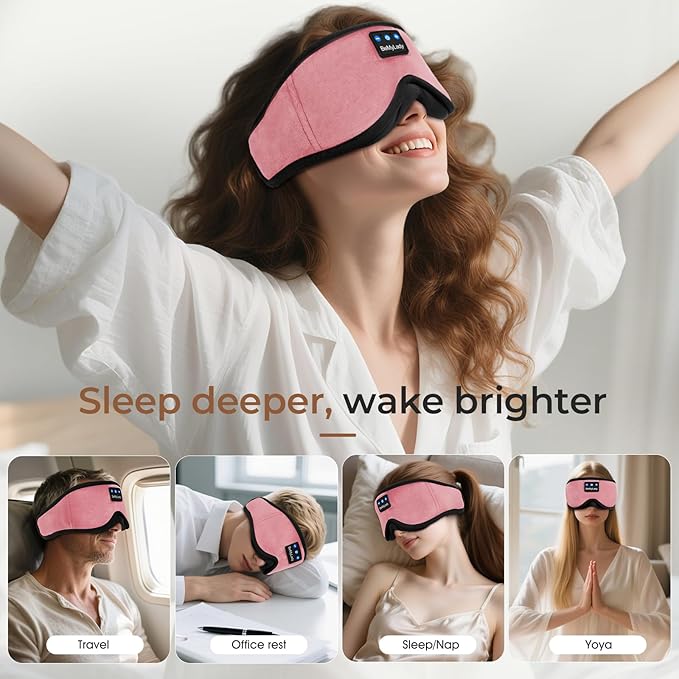 Sleep mask Headphones,100% Blackout 3D Zero Eye Pressure Bluetooth Sleep mask Breathable Eye mask with Bluetooth Headphones Sleep Headphones for Side Sleepers, 14H Playtime&Bluetooth 5.4 Pink - Bloomnest