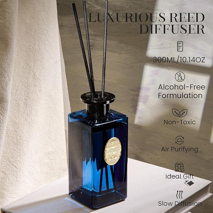 M&SENSE 10.14 oz Large Reed Diffuser Set | Midsummer Evening Scent Oil Diffuser with Sticks |Hotel Collection Non-Toxic Essential Oil |for Bedroom Bathroom Living Room MSENSE