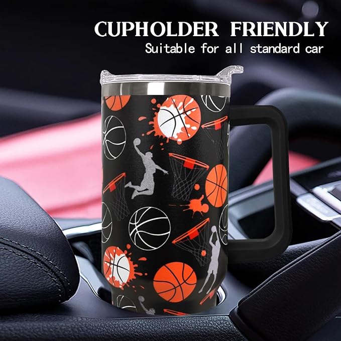 Ceovfoi 40 oz Basketball Coffee Mug Cup Vacuum Insulated Travel Tumbler with Handle Lid and Straw,Basketball Coach Gifts,Accessories Stuff - Bloomnest