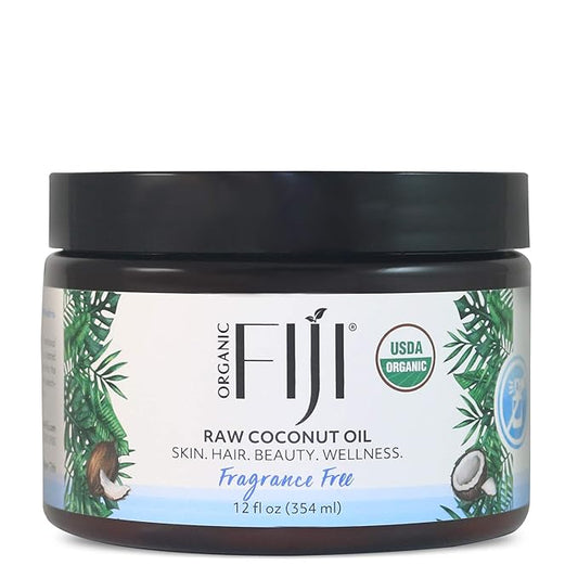 Organic Fiji Cold Pressed Coconut Oil Extra Virgin, Fragrance-Free for Hair, Skin, Face & Body Natural Moisturizer & Massage Oil for Women, Men & Baby 12 oz - Bloomnest