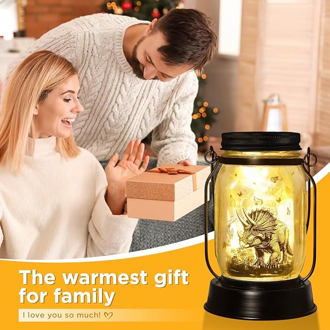 Dinosaur Gifts for Kids,Adults Triceratops Lovers Solar Lantern Night Light for Kids Gifts Christmas, Solar Triceratops Garden Decoration Outside for Yard, Patio,Backyard,Porch, Torches, Room Decor - Bloomnest