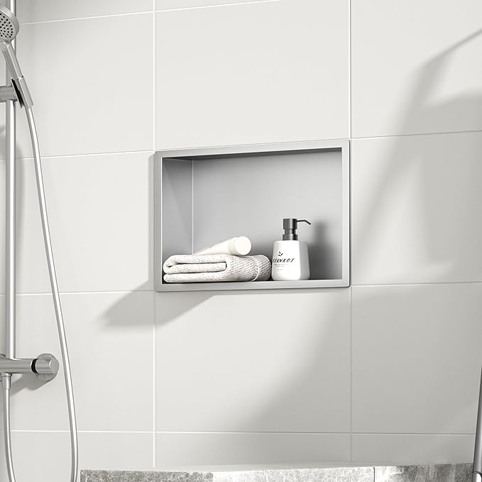Stainless Steel Shower Niche 18" X 12" Brushed No Tile Needed Niche Shower Recessed Wall Horizontal Niches for Bathroom Storage Over Mount Installation - Bloomnest