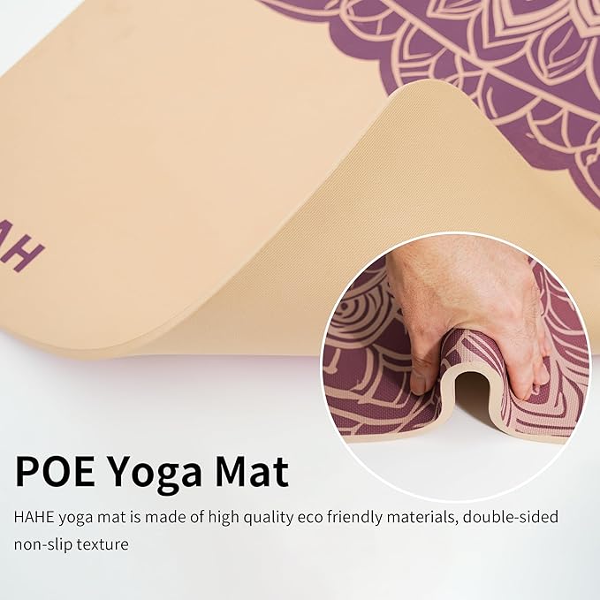 HAHE Yoga Mat Thick (8MM,1/3"), Eco-Friendly POE Non Slip Yoga Mat, High Rebound & Shock Absorption, Anti-Tear & Sweat-Resistant for Yoga, Fitness, Home, Workouts, Large Pilates Mats 72"x24" with Carrying Strap - Bloomnest