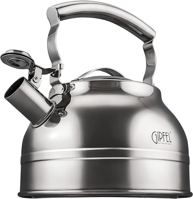 GIPFEL INTERNATIONAL Whistling Tea Kettle Stovetop - Food Grade Stainless Steel Teapot for Stove Top with Ergonomic Handle for Gas, Induction, Electric Stovetops 2.3 Quart - Bloomnest