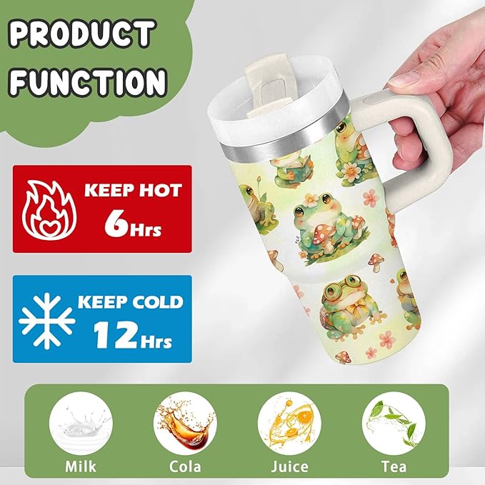 Frog Gifts for Kids - 14 Oz Cute Boys Girls Tumbler with Handle and Straw, Stainless Steel Insulated Tumbler, Sweatproof, for Sports, School, Travel - Frog Lovers Children Birthday Gifts Cups(1pc) - Bloomnest