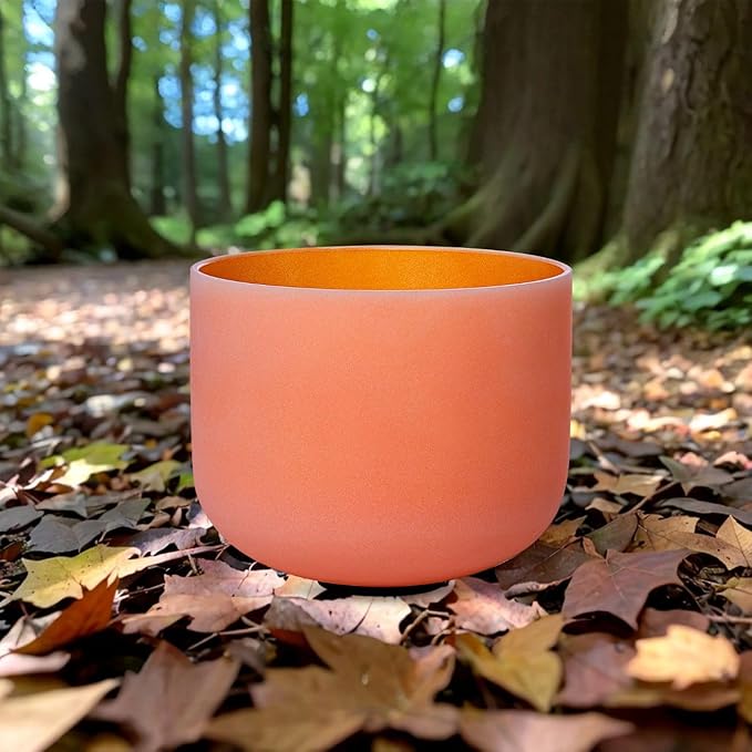 11 inch Orange D Note Sacral Chakra Quartz Crystal Singing Bowl, for Healing Mindfulness Meditation Yoga Sound Baths, with Rubber Mallet O-ring