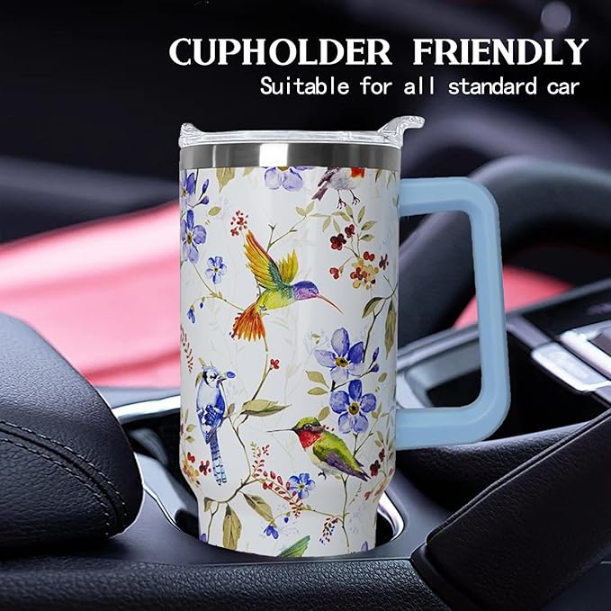 Ceovfoi 40 oz Hummingbird Tumbler with Handle Lid and Straw,Hummingbird Stainless Steel Coffee Tumbler Mug Cup Watter Botter,Bird Gifts for Bird Lovers Women, Hummingbird Stuff/Accessories - Bloomnest