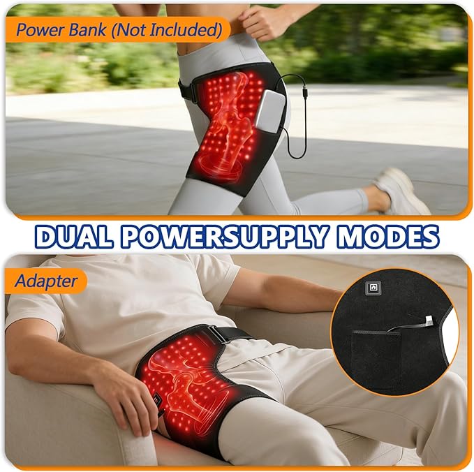 Red Light Therapy for Hip, 105 Lamp Beads USB Powered Hip Brace with 3 Heat Levels, Foldable Heating Pad for Legs, Thighs & Buttock, Unisex Wearable Red Light Hip Therapy Device Bloomnest