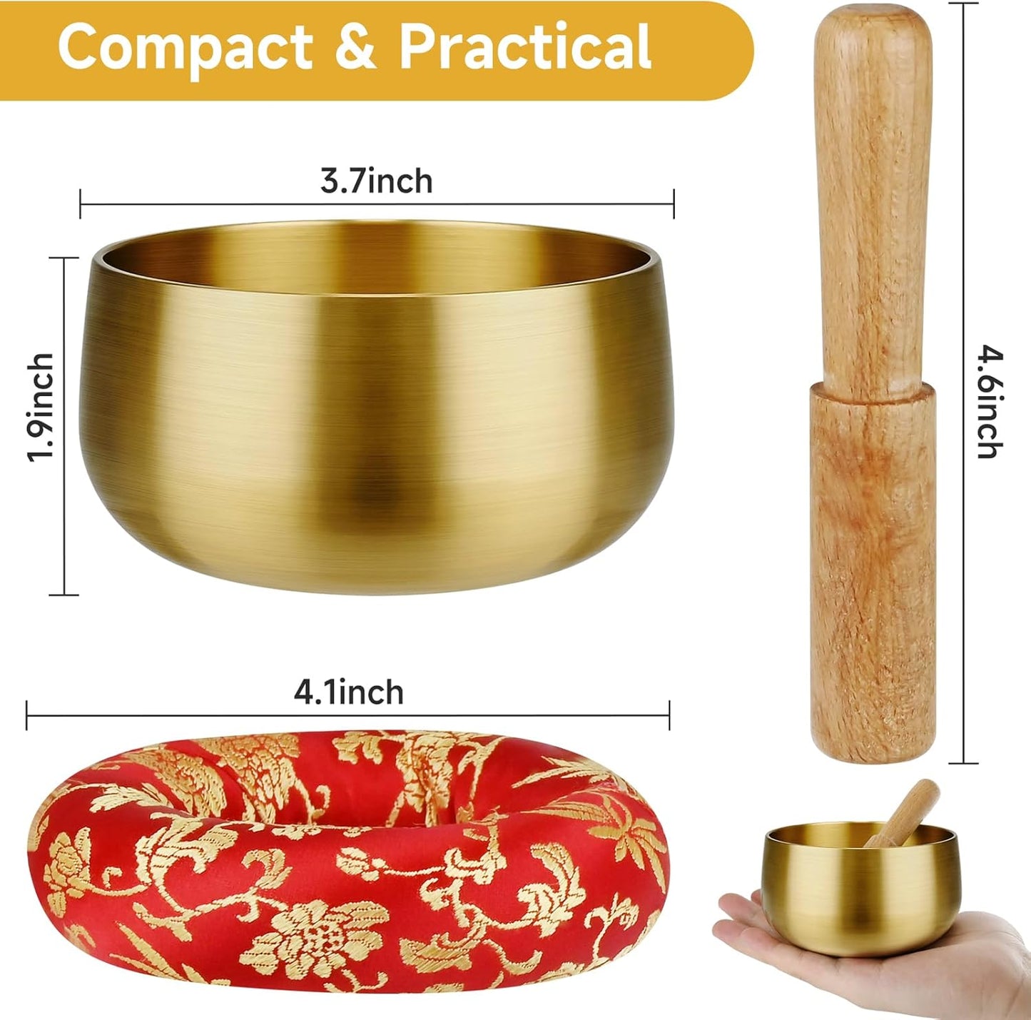 Tibetan Singing Bowl Set - 4 Inch Sound Bowls with Wooden Mallet and Cushion, Mini Meditation Bowl for Yoga, Mindfulness, Chakra Healing, Stress Relief, Bath Relaxation
