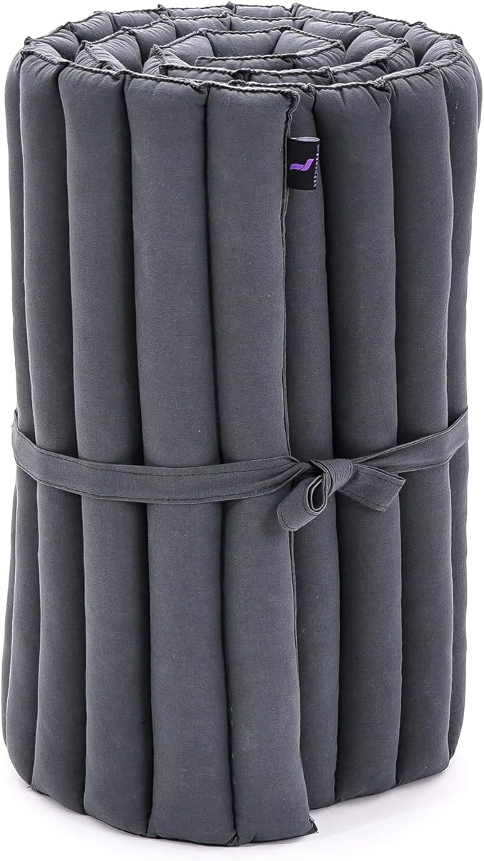 Leewadee - Foldable Floor Mattress - Japanese Roll Up Futon -Trifold Tatami Mat- Guest Floor Bed - Camping Mattress - Thai Massage Mat, Kapok Filled, 75 x 20 inches, Anthracite - Bloomnest