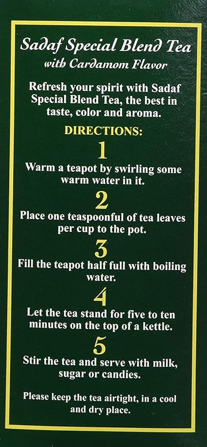 Sadaf Cardamom Tea Loose Leaf Box 16 oz - Special Blend Cardamom Ceylon Black Tea - Product harvested in Sri Lanka - Bloomnest