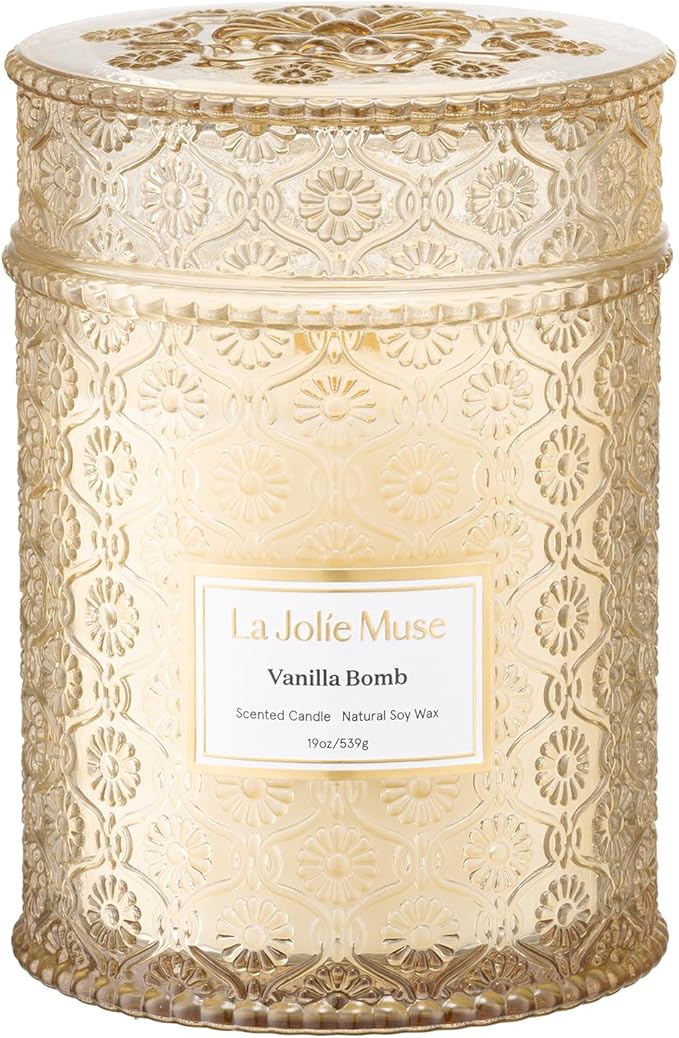LA JOLIE MUSE Vanilla Bomb Candle| Vanilla, Lemon Zest & Patchouli |19 oz Large Wooden Wick | Natural Soy Wax | 90 Hours Clean Burn | Gift-Ready for Hosts | Seasonal Home Décor - Bloomnest