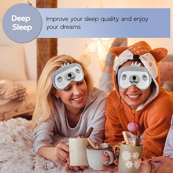 Cute Sleep Masks Cartoon Animal Sloth Eye Masks Soft Plush Sleeping Mask Travel Blindfold Eye Shade for Kids Girls & Adults (Smile Sloth) - Bloomnest