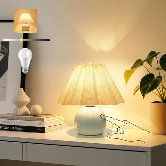 Light Blue Small Touch Control Table Lamp for Bedroom,Blue Bedside Lamps for Nightstand,Cute Mini Small Table Lamps for Small Spaces with Scalloped Shade for Kitchen Counter,Bookshelf,Living Room - Bloomnest