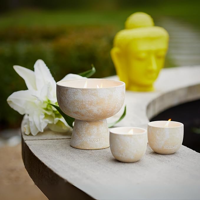 BLUEME Spiritual-Palo Santo & Vetiver, 2 Wick, Refillable Wellness Candle, Contains Essential Oil, Sustainable, Hand Finished, Hand Poured, Premium, Luxury Ceramic, Natural Cotton Wick, Soy-Wax Blend - Bloomnest