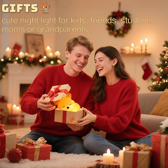 Fox Night Light for Kids, Cute Lamp Xmas Fox Gifts, Squishy Rechargeable Dimmable Toy, LED Woodland Animal Nightlight, White Elephant Gift, Fall Room Décor, Silicone Touch Light Up Foxes - Bloomnest