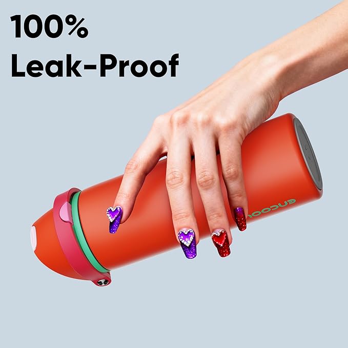 Insulated Water Bottle with Straw - Encool Stainless Steel Water Bottle with Push Button Lid, Leak-Proof & BPA-Free, Keeps Cold for 24 Hours for Sports, Travel, Gym (24 oz, Grapefruit Red) ENCOOL