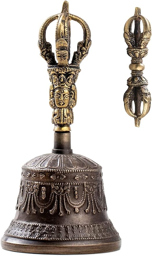 Tibetan Dharma Object Bell and Bajra Set - Alter Pray Singing Bowl Hand Bell Handmade Buddhist Meditation Bell by Himalayan Bazaar (14cm x 7.3cm) HimalayanBazaar