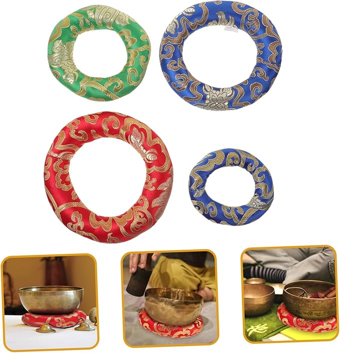 4pcs Handmade Tibetan Singing Bowl Cushion Protects Elevates Sound Bowls Lightweight Portable Design for Meditation Yoga and Stress Relief Colors Random - Bloomnest