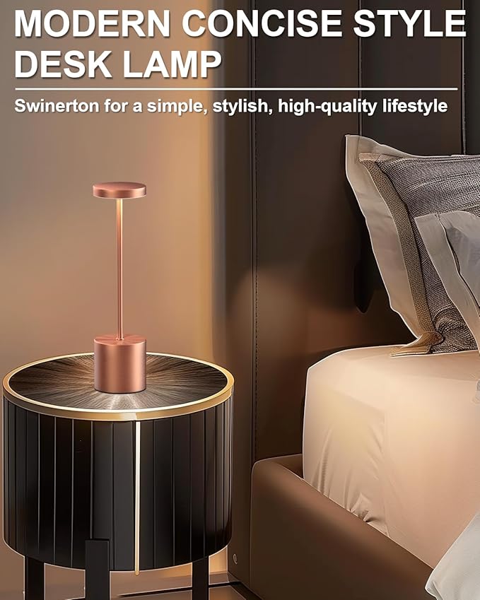 Cordless Table Lamps Rechargeable, Portable LED Desk Lamp, 5000mAh Battery Powered Wireless Table Light - 3 Color Dimmable Lighting for Restaurant Dining Patio Outdoor Bedroom(Rose Gold) - Bloomnest