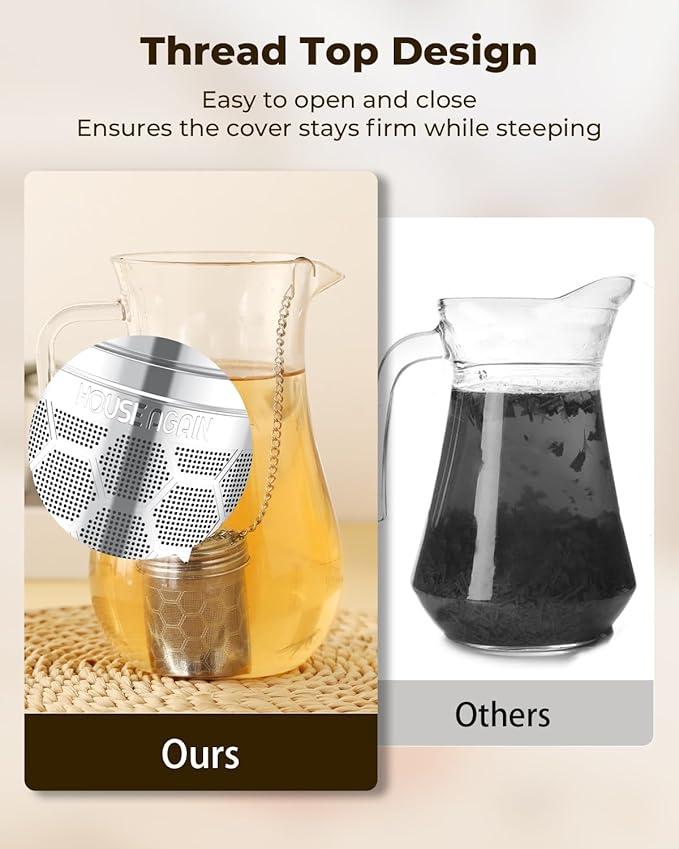 House Again 2 Pack Tea Strainers for Loose Tea, Extra Fine Mesh Tea Infuser, 304 Stainless Steel with Chain Hook, Loose Leaf Tea Steeper for Brew Tea Spices & Seasonings, Geometric Design - Bloomnest