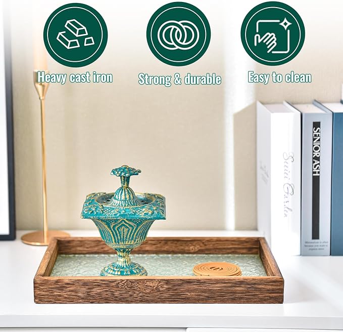 Sungmor Multi-Purpose Cast Iron Incense Holder, Incense Stick Burner Ash Catcher, Decorative Vintage Heavy-Duty Holder for Burning Incense Stick & Cone, Bakhoor, Sage Cones, Beautiful Incense Burner - Bloomnest