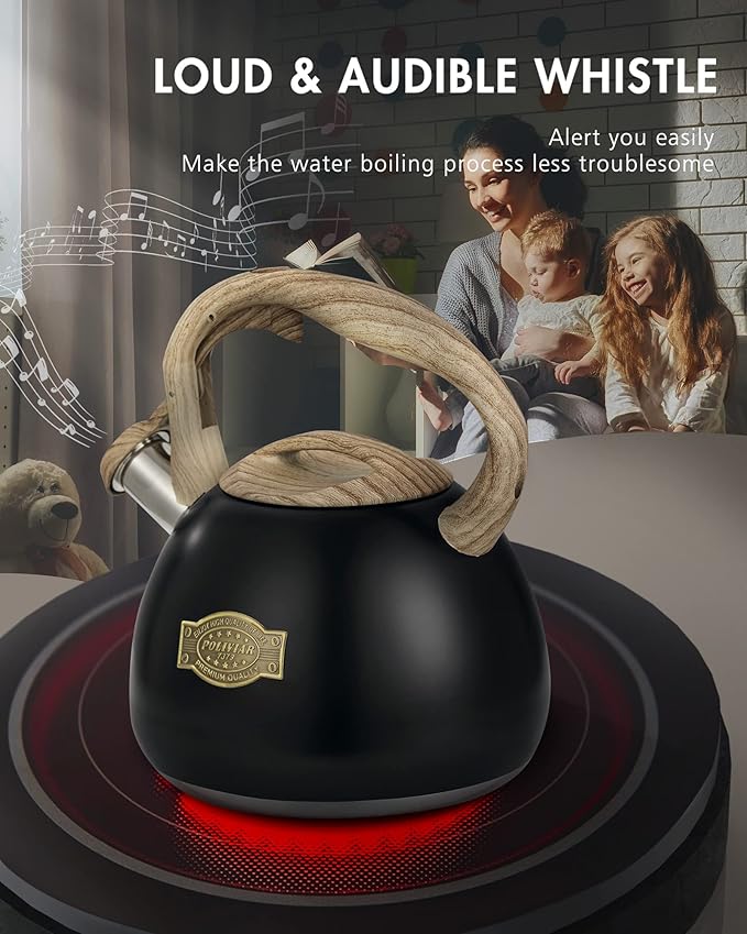 POLIVIAR Tea Kettle, 2.7 Quart Stovetop Tea Kettle, Audible Whistling Teapot, Food Grade Stainless Steel for Anti-Rust, Anti Hot Handle, Suitable for All Heat Sources (JX2022-MH30) - Bloomnest
