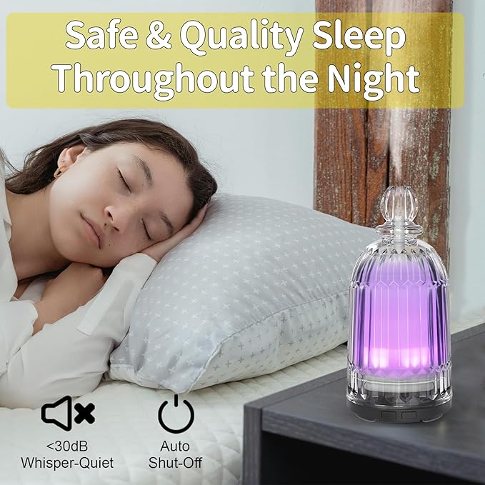 120ml Glass Diffuser, Ultrasonic Aroma Diffusers Cool Mist Humidifier with Glass Cover & Plastic Reservoir with 7 Color LED Lights, Auto Shut-Off for Office, Home, Yoga, Spa(Black Bottom) - Bloomnest