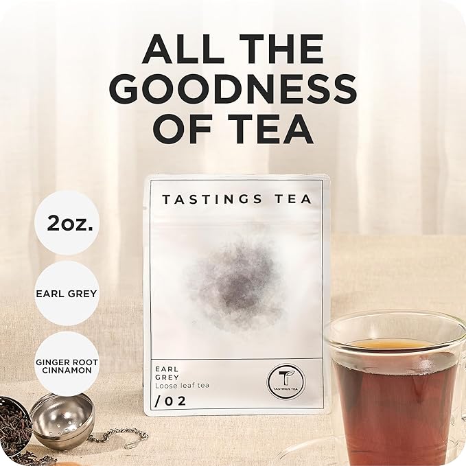 Tastings Tea Earl Grey - 3.5 oz. Loose-Leaf Blend | Assam & Nilgiri Tea Leaves with Bergamot Oil | Caffeinated for Morning Rituals | Holistic Wellbeing - Bloomnest